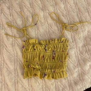 Yellow flower crop top with adjustable tie straps